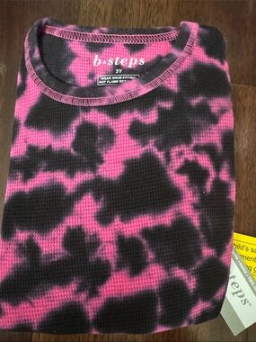 Baby Steps Pink and Black Waffle Knit Kids Pajama Top and Pants set NWT